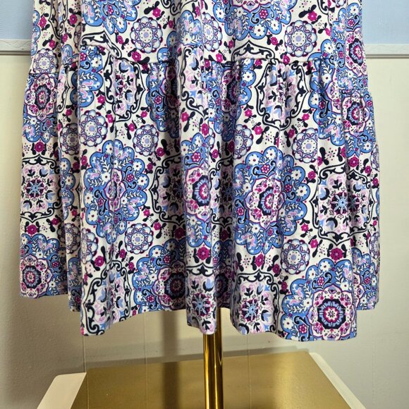 Loft Medium Pink Blue Floral V Neck Ruffle Sleeveless Knee Length Summer Dress - Picture 3 of 9